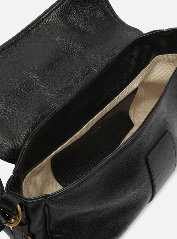 Bolsa Tiracolo Preta Couro Média Cadeado