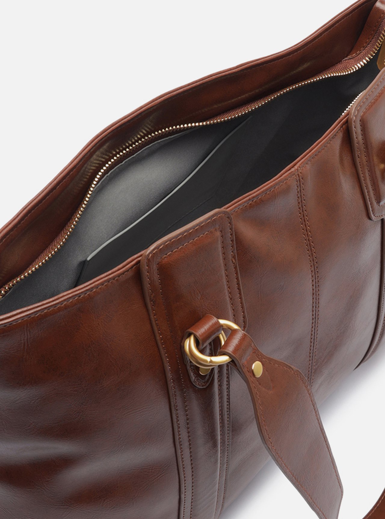 Bolsa Shopping Marrom Média Metais Dourados — foto 4