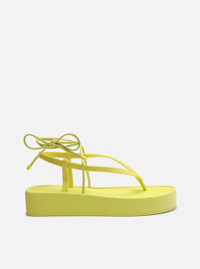 Sandália Amarela Flatform Amarração Bela