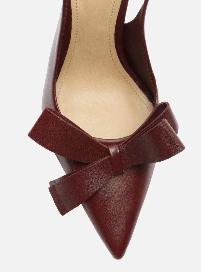 Scarpin Vermelho Couro Slingback Laço Lateral