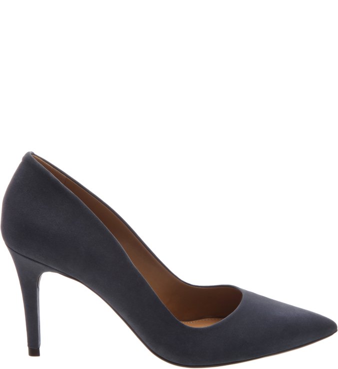 Scarpin Nobuck Bico Fino Alto Bella Azul