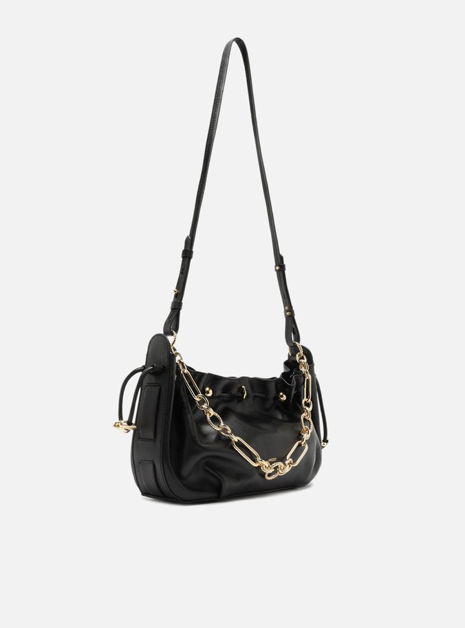 Bolsa Shoulder Preta Couro Grande Corrente