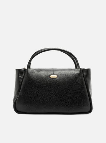Bolsa Tote Preta Couro Grande Tag Metal