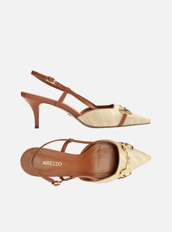 Scarpin Bege Tramado Monograma Slingback