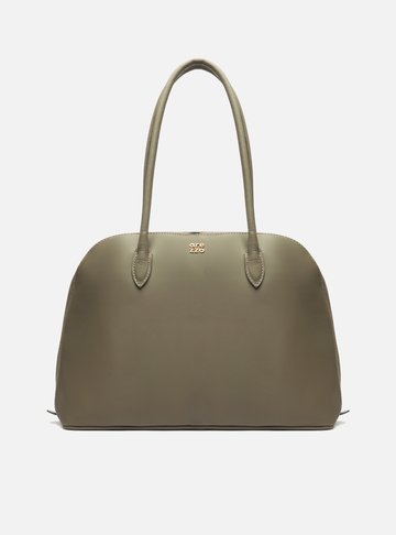 Bolsa Shopping Cinza Couro Grande Assinatura