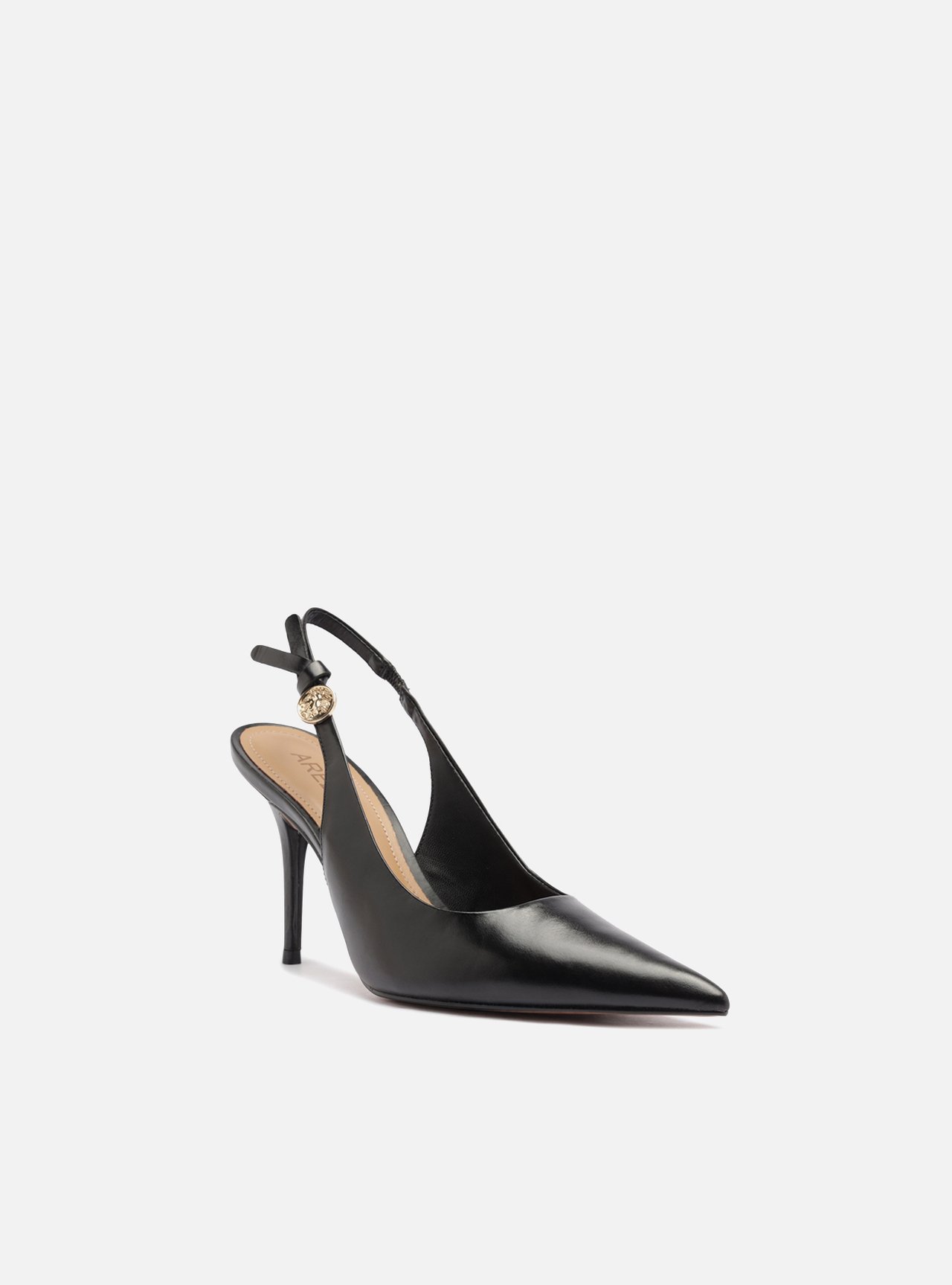 Scarpin Preto Couro Salto Alto Slingback Metal Heritage — foto 2