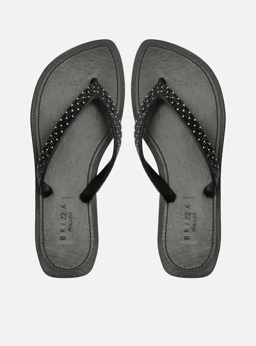 Arezzo — Chinelo Preto Brilho Bico Redondo