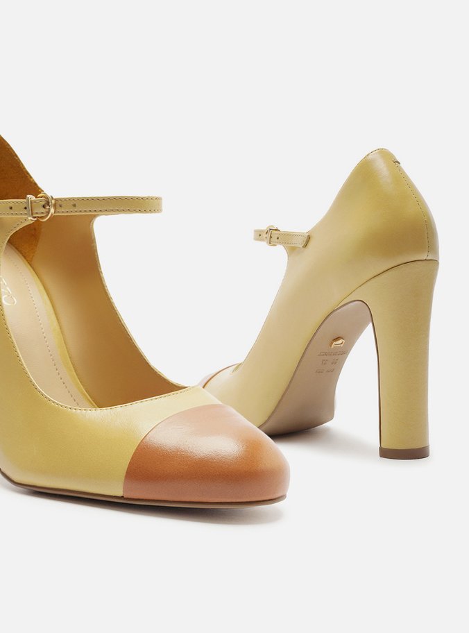 Sapato Boneca Amarelo Couro Salto Alto Cap Toe