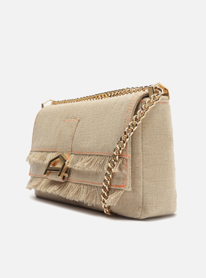 Bolsa Tiracolo Bege Linho Média Gisele Corrente
