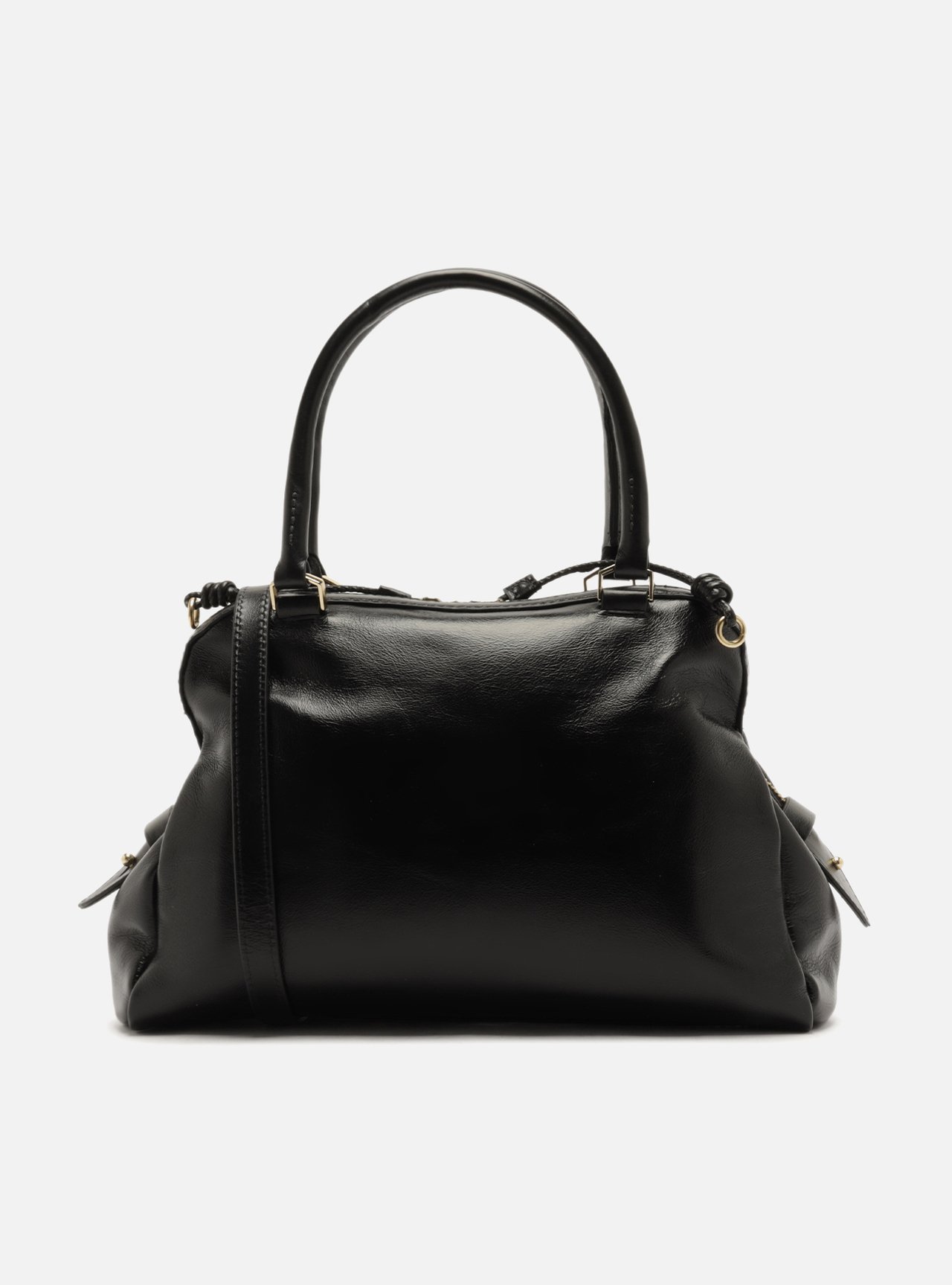 Bolsa Tote Preta Couro Grande Metais — foto 3