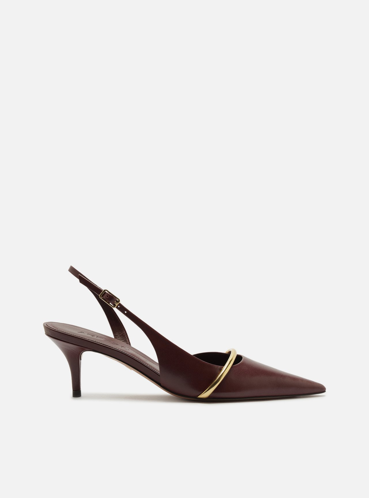 Scarpin Vermelho Slingback Salto Fino Metal Dourado — foto 1