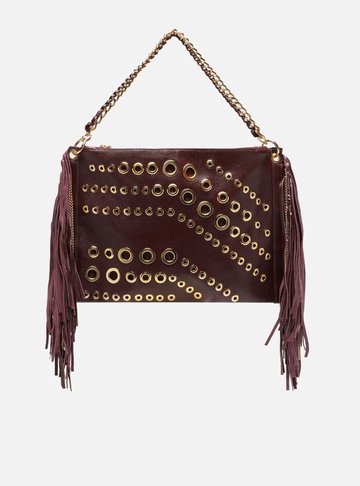 Bolsa Tiracolo Vermelha Couro Grande Franjas