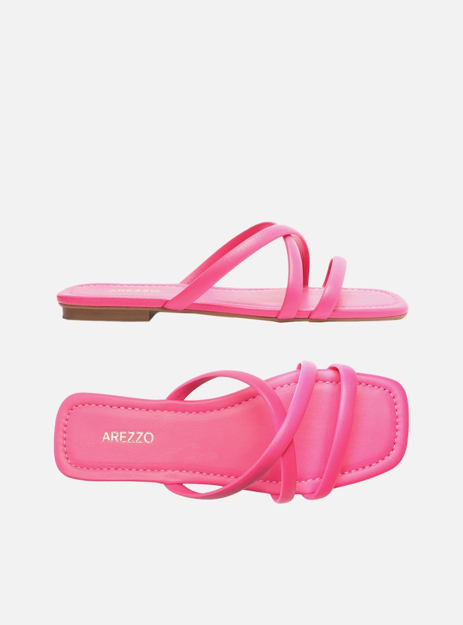 Rasteira Rosa Bico Quadrado Tiras Cruzadas