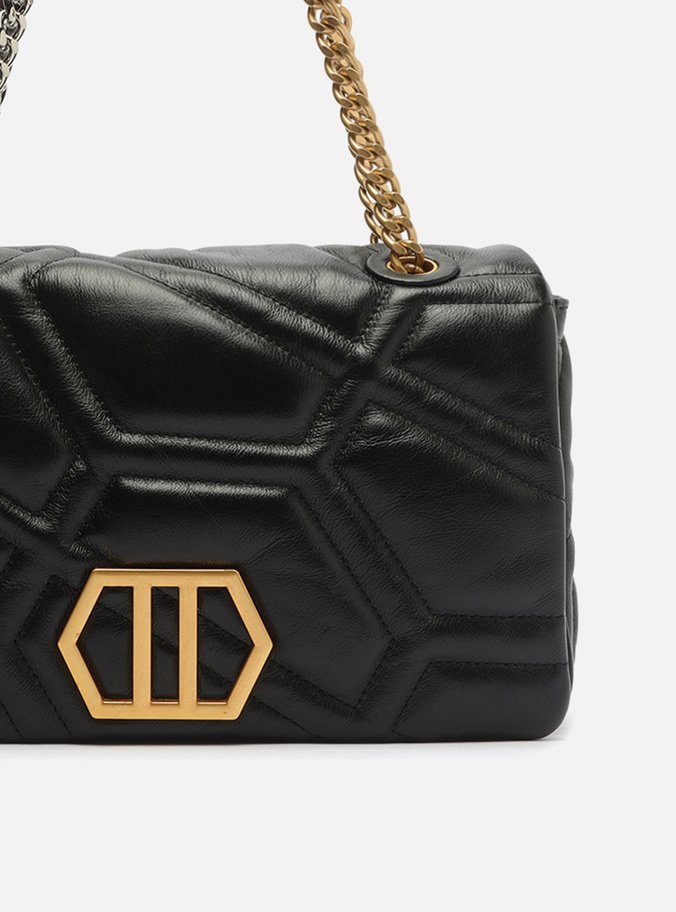 Bolsa Tiracolo Preta Couro Emma Média Longa