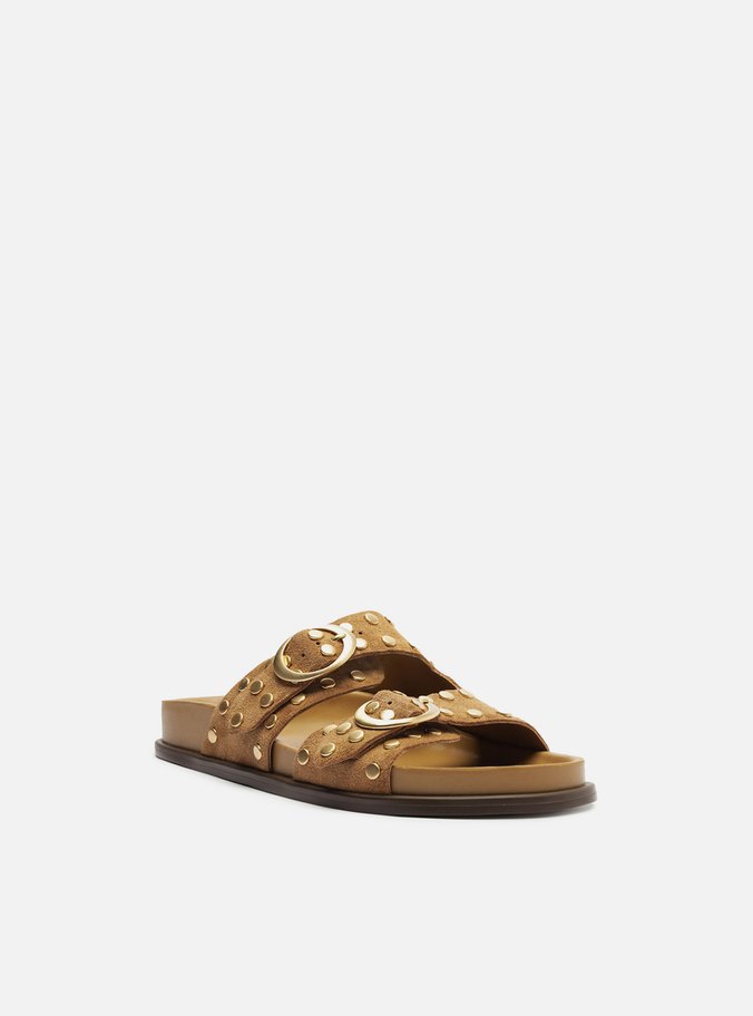 Papete Bege Suede Rebites Fivelas