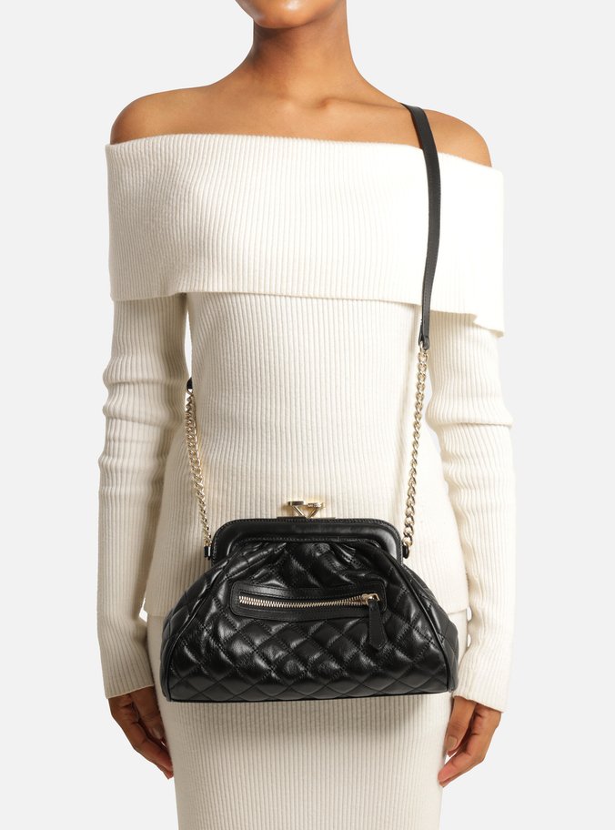 Bolsa Tiracolo Preta Couro Média Matelassê Corrente