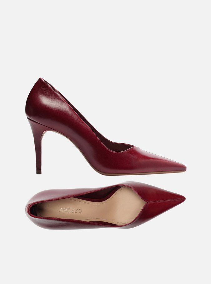 Scarpin Vermelho Couro Salto Médio Fino V