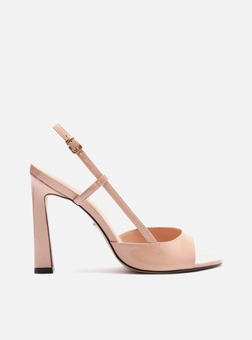 Sandália Rosa Verniz Salto Médio Slingback