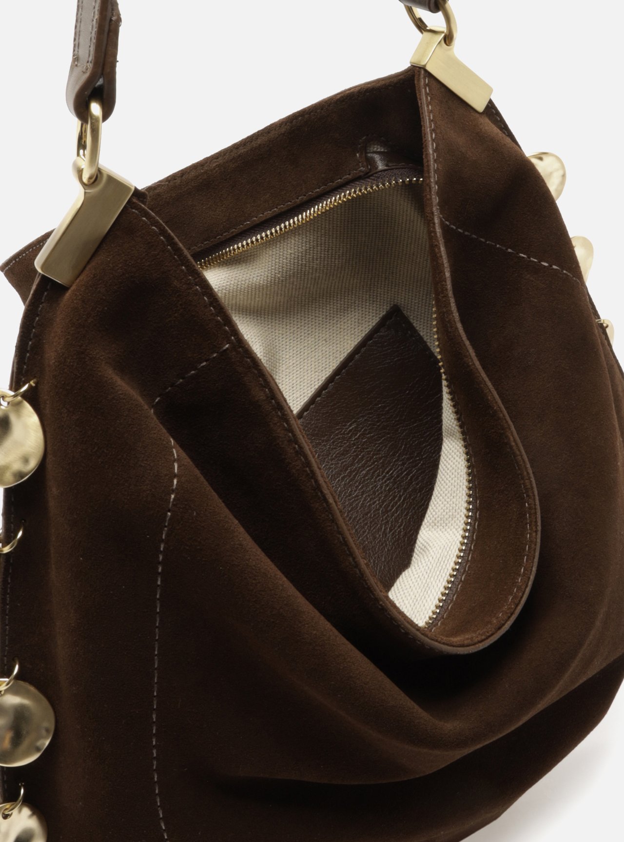Bolsa Hobo Marrom Couro Grande Metais — foto 4