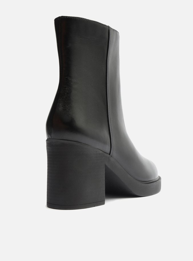 Bota Preta Couro Cano Médio Salto Bloco