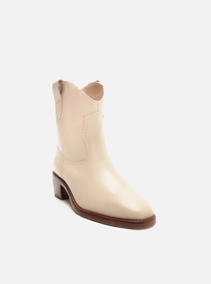 Bota Branca Couro Cano Curto Western Alicia