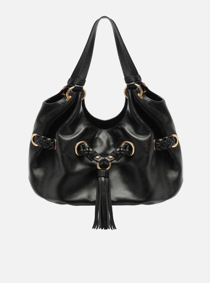 Bolsa Hobo Preta Couro Grande Barbicacho