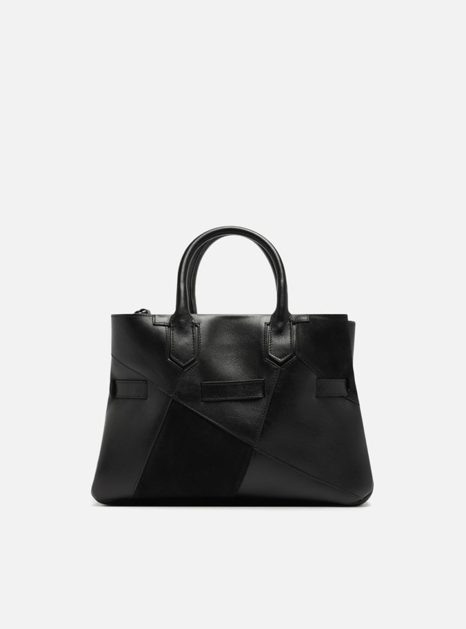 Bolsa Tote Preta Couro Média Fivela