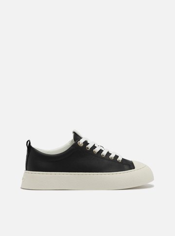 Tênis Preto Couro Amarração Casual