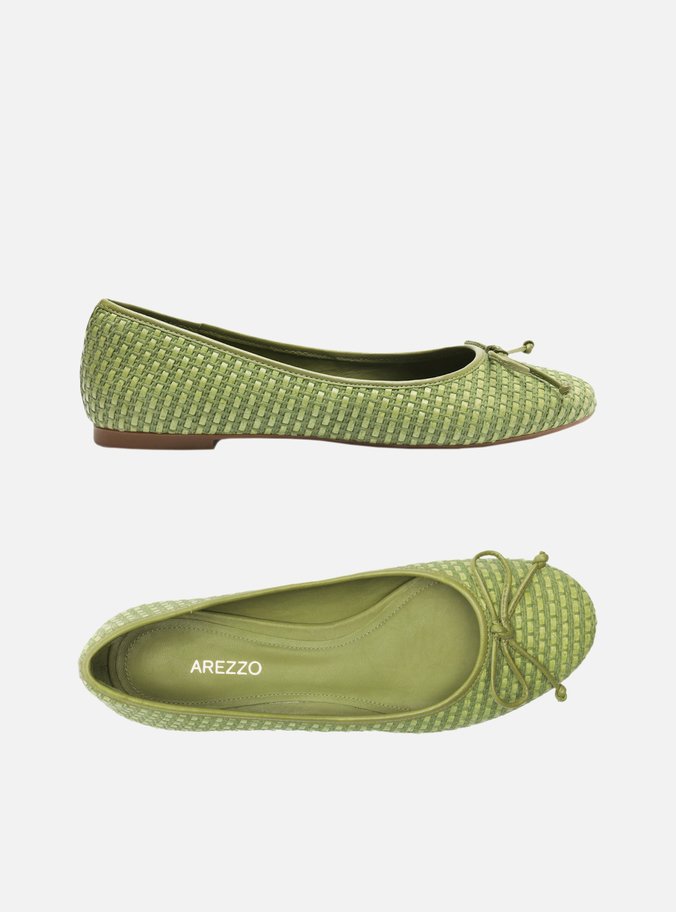 Sapatilha Verde Trama Bico Redondo Laço