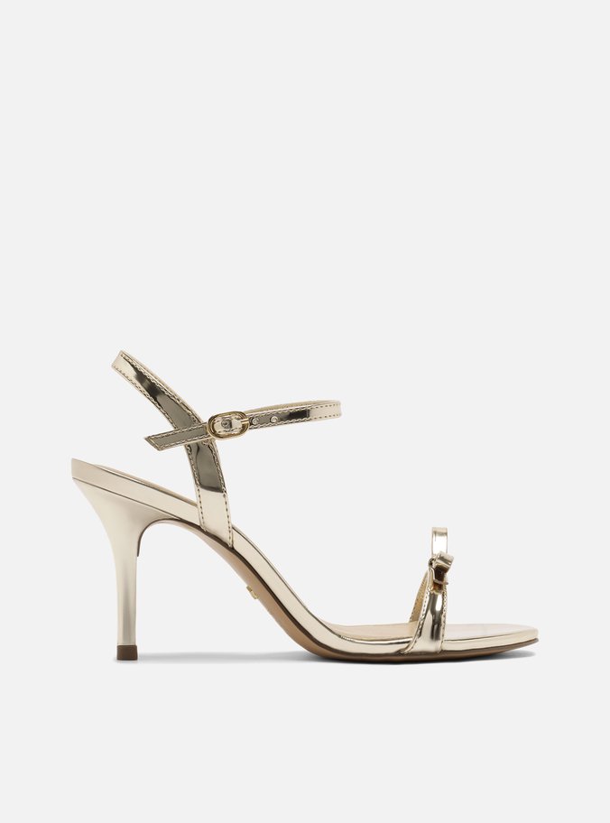 Sandália Dourada Salto Fino Laço