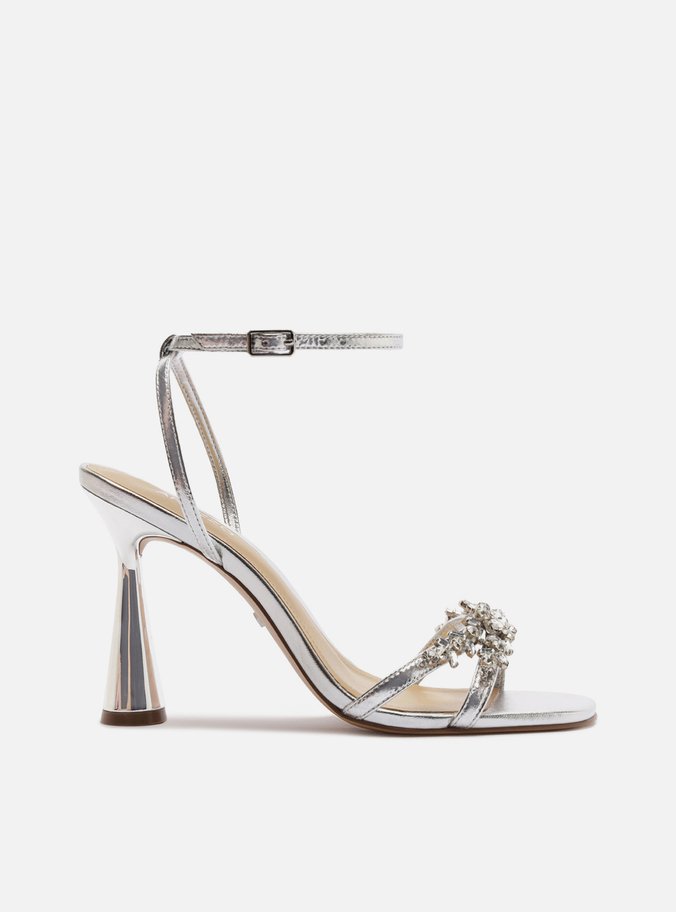 Sandália Prata Couro Salto Alto Taça Pedrarias