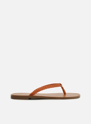 Rasteira Laranja Flat Flip Flop Trançada