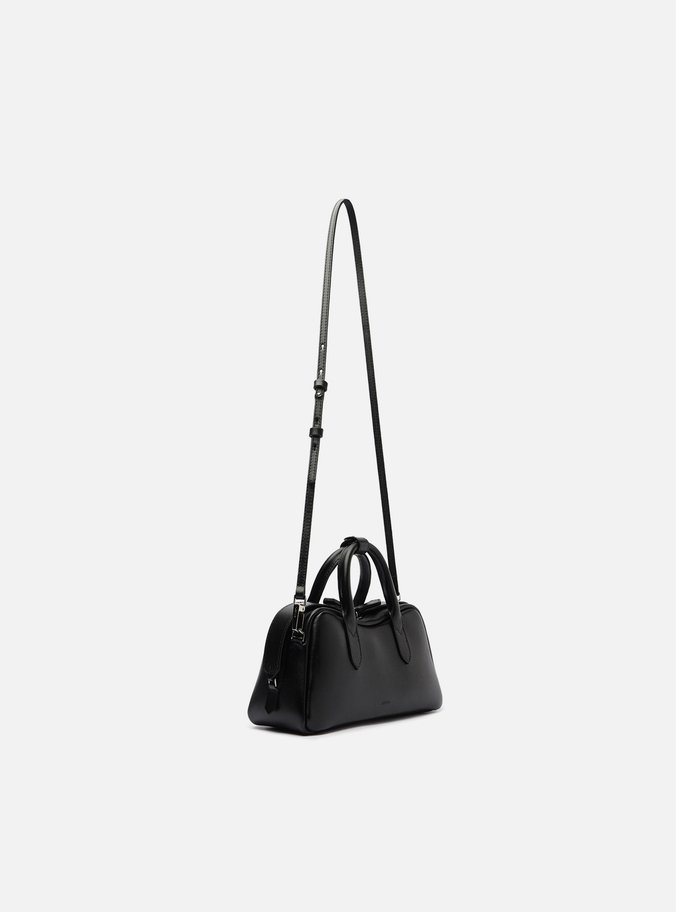 Bolsa Tiracolo Preta Couro Pequena Zíper Duplo