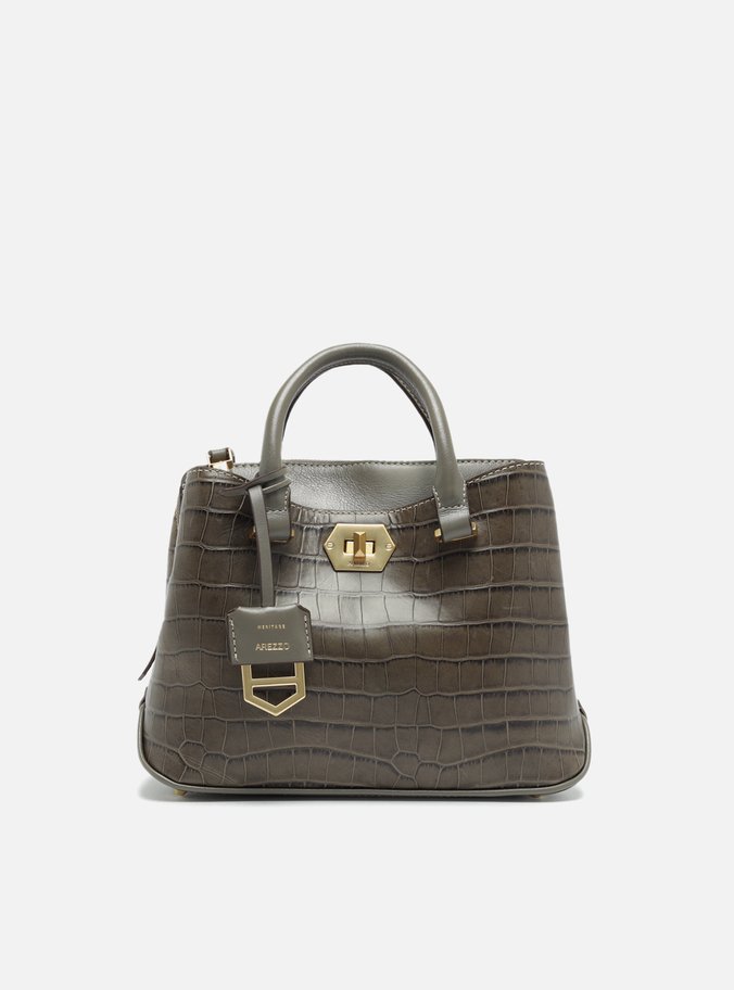 Bolsa Tote Cinza Couro Média Croco Charm