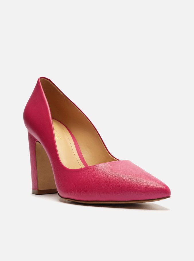 Scarpin Rosa Couro Salto Alto Bloco City
