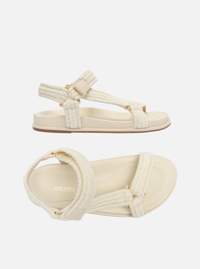 Sandália Papete Off-White Tecido Velcro