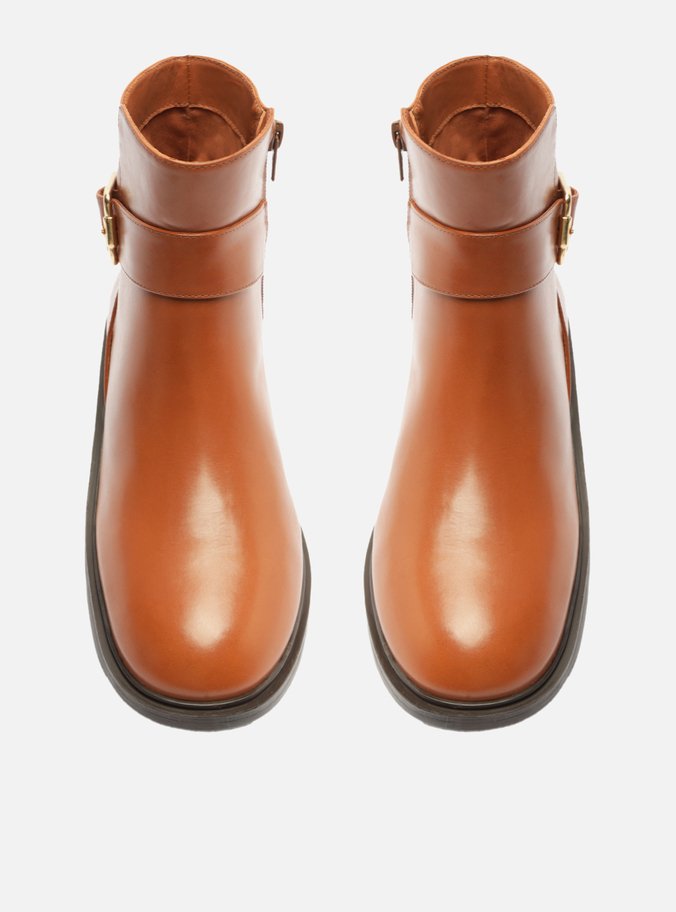 Bota Marrom Couro Cano Curto Fivela Riding