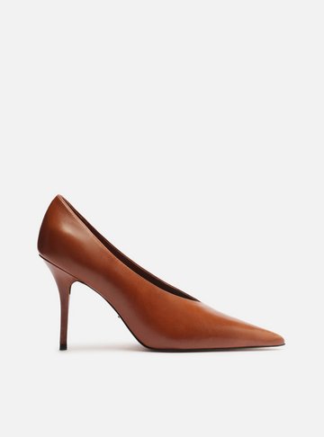Scarpin Caramelo Couro Salto Alto Fino Modern