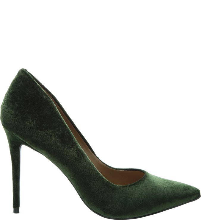 Scarpin  Veludo Salto Alto Fino Verde Musgo