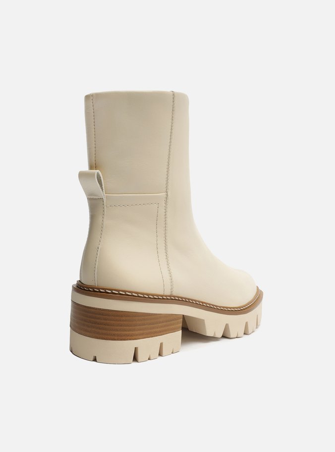 Bota Off-White Couro Cano Médio Tratorada