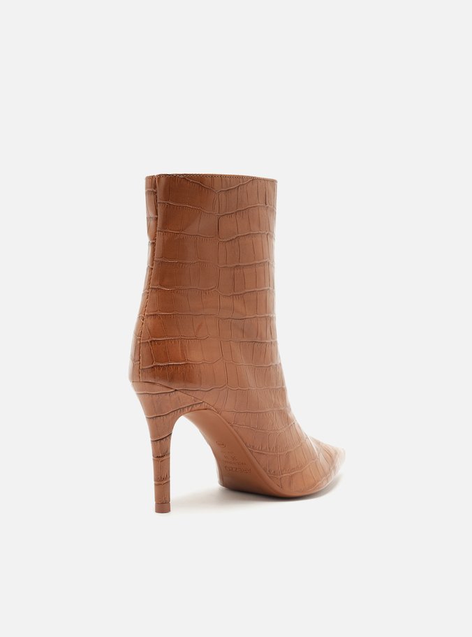 Bota Marrom Croco Cano Médio Salto Fino