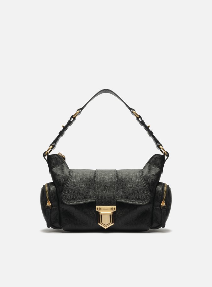 Bolsa Tiracolo Preta Couro Média Bolsos