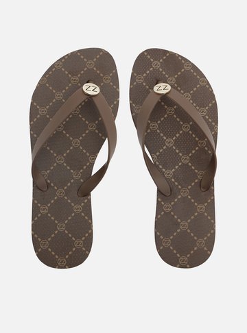 Arezzo — Chinelo de Dedo Marrom Flatform Metais Brizza