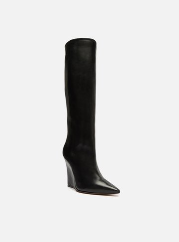 Bota Preta Couro Cano Longo Anabela Arezzo