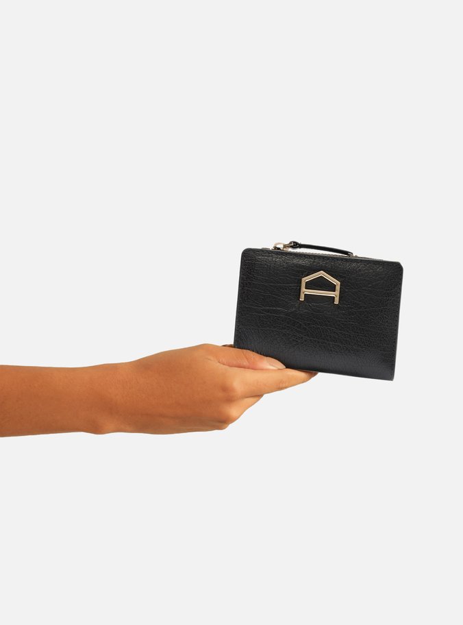 Carteira Preta Couro Bolso Pequena Metal A