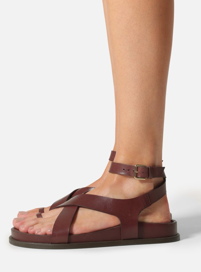 Sandália Papete Marrom Couro Flatform Fivela Tiras