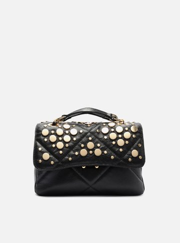 Bolsa Tiracolo Preta Couro Mizz Média Tachas