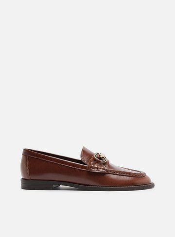 Arezzo — Mocassim Marrom Couro Bico Redondo Bridão