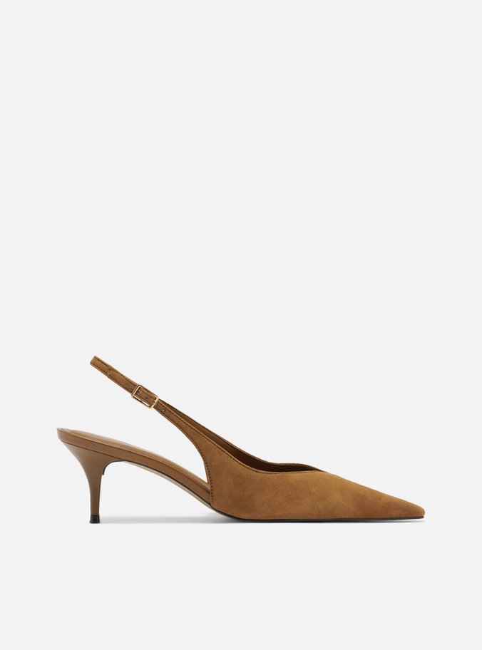 Scarpin Marrom Camurça Salto Kitten Slingback
