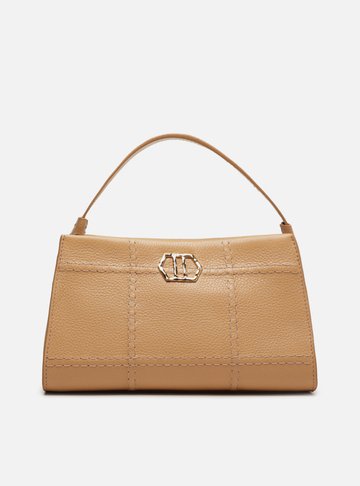 Bolsa Tote Nude Couro Grande Retangular Costuras